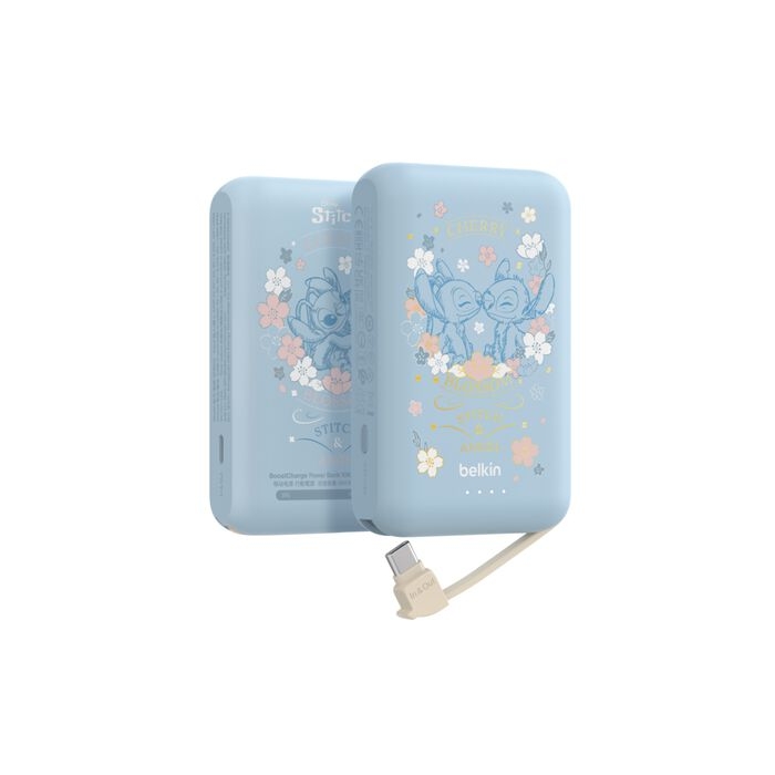 Batería Belkin 10,000 mAh Disney Stitch Power Bank de Carga Rápida 20W con Cable USB-C Integrado