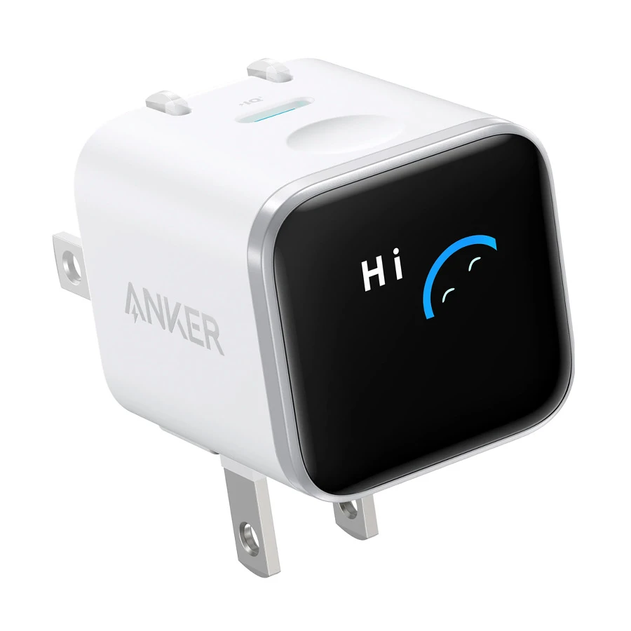 Cargador de pared Anker Nano 45W con pantalla inteligente – Plegable, blanco