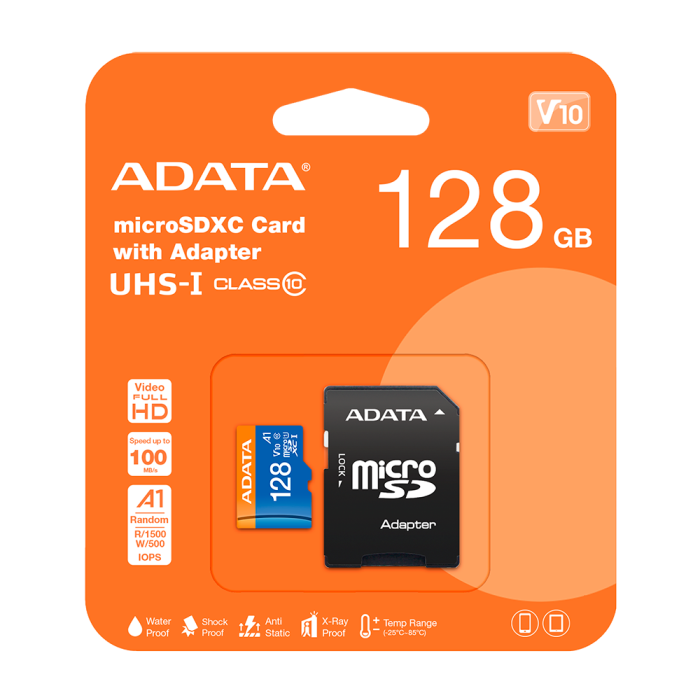 MICRO SDXC ADATA 128GB CON ADAPTADOR/UHS-I CLASS 10/V10/A1 (LECTURA 100MB/S