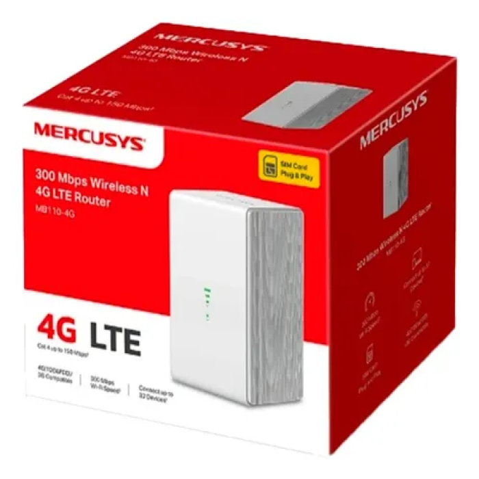 Router Mercusys Mb110-4G Lte 4G Inalambrico N300 Mbps Hasta 32