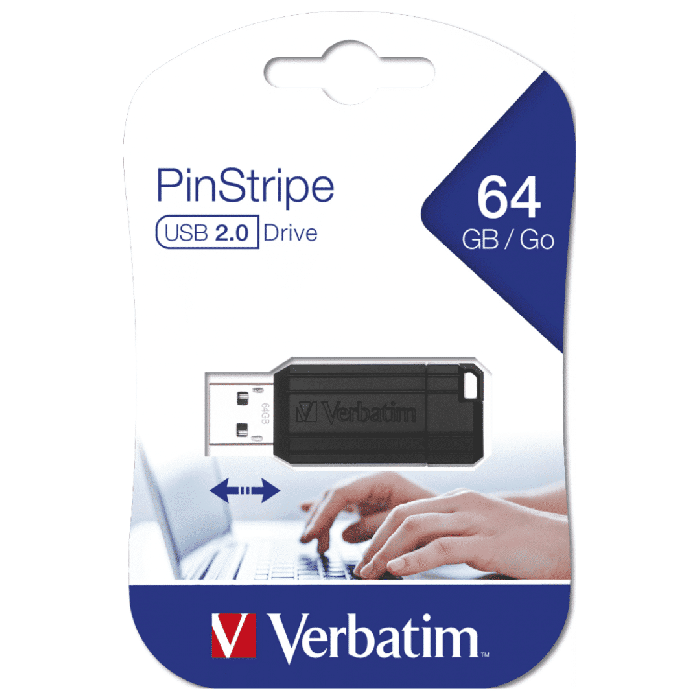 Flashmemory Verbatim 64Gb Pinstripe Negro USB 2.0 pack De 10 70901