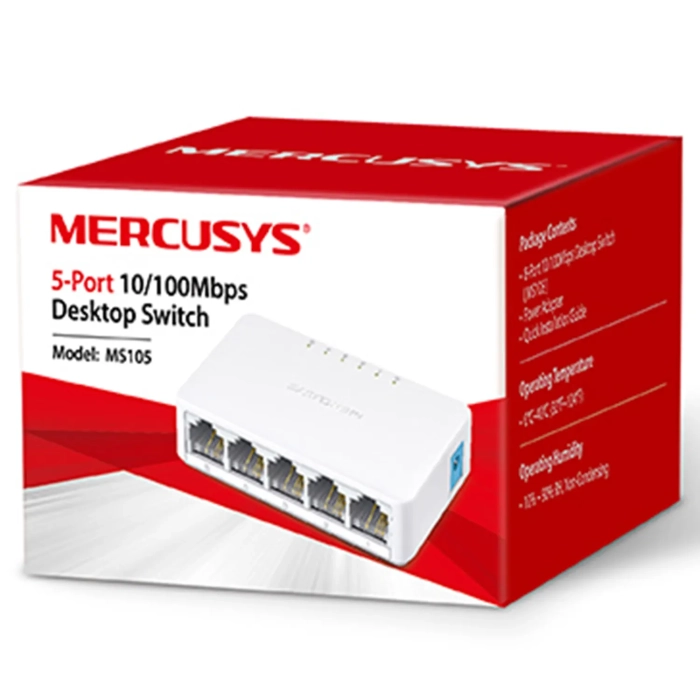 Switch Mercusys Ms105 5 Puertos Fast Ethernet, Diseño Compacto, Plug