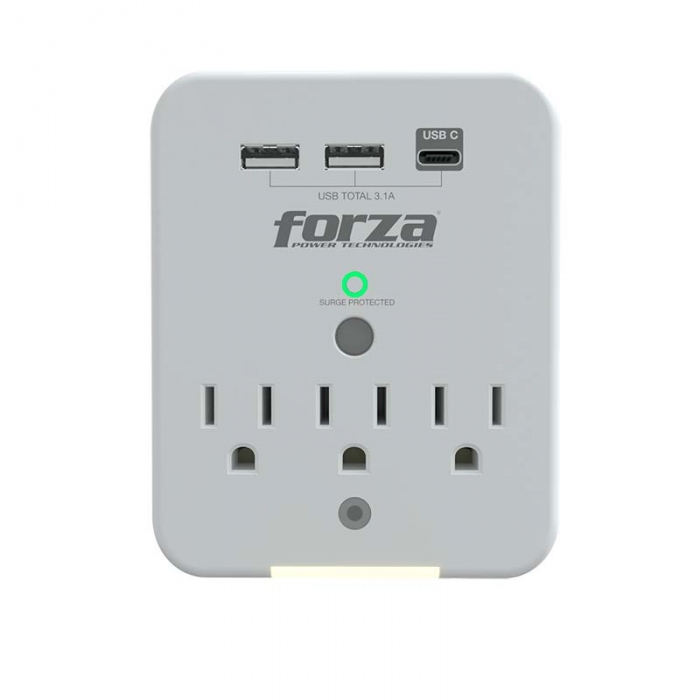 Forza FWT-331USBC Protector contra sobretensiones (montaje en pared) CA 125