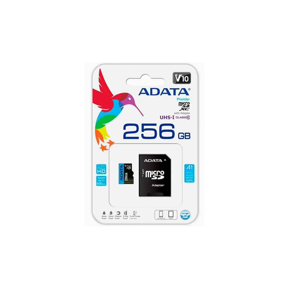 Micro Sdxc Adata 256Gb Con Adaptador, Uhs-I Class 10, V10, AUSDX256GUICL10A1-RA1