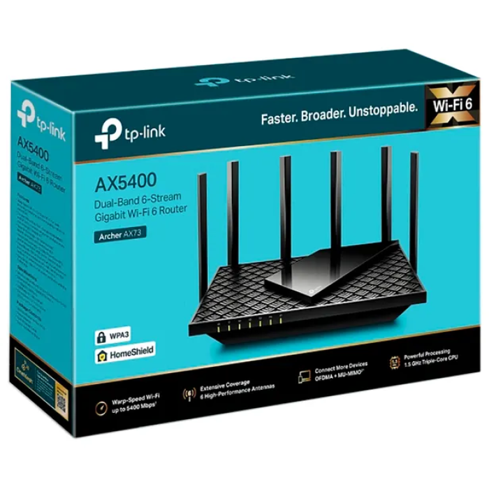 ROUTER TP-LINK ARCHER AX73 WIFI 6/AX5400/GIGABIT/DUAL BAND/CPU 1.5GHZ 3 NUCLEOS/6