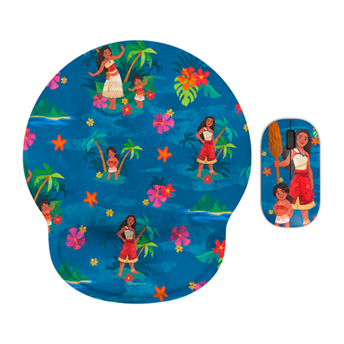 Kit de Mouse Inalámbrico y Alfombrilla Ergonómica Xtech Disney Moana con Soporte de Gel XTM-DKT3MO