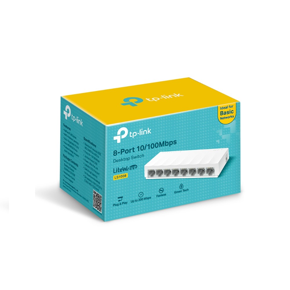 SWITCH TP-LINK LS1008 8 PUERTOS FAST ETHERNET, CUBIERTA PLASTICA, PLUG