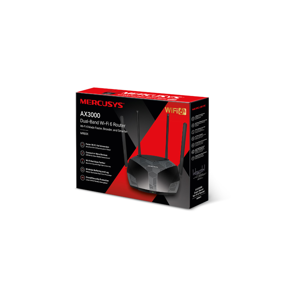 ROUTER/MERCUSYS/ MR80X WIFI 6 /  AX3000 /DUAL BAND/4 ANT./PUERTOS