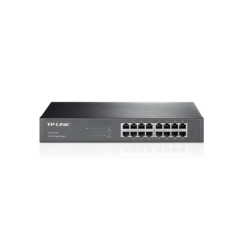 SWITCH TP-LINK SG1016D 16 PUERTOS GIGABIT, METALICO 13, KIT PARA