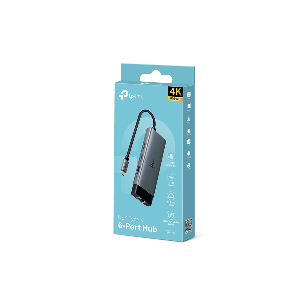 CONVERTIDOR/TPLINK HUB UH6120 USB TIPO C /6 EN 1/ USB